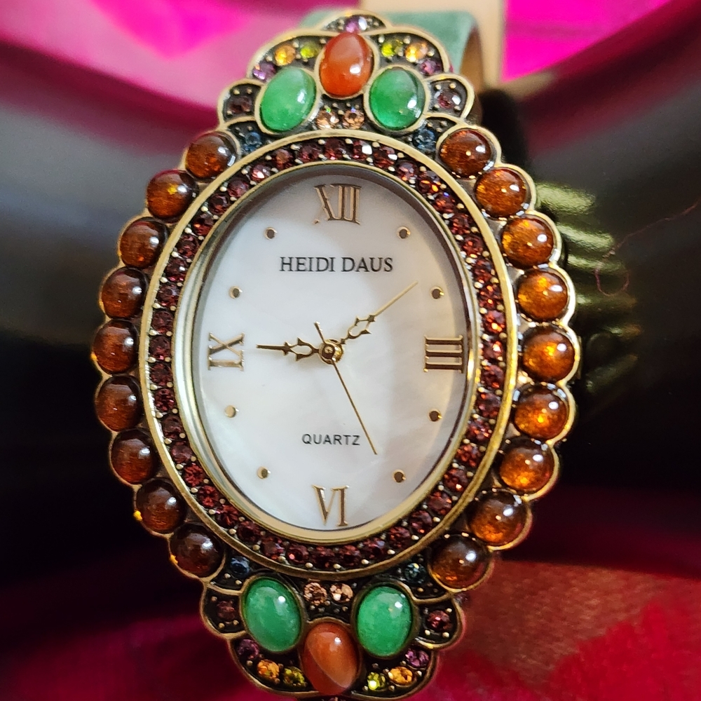 Heidi Daus Mother of Pearl Genuine Leather Watch. EUC.